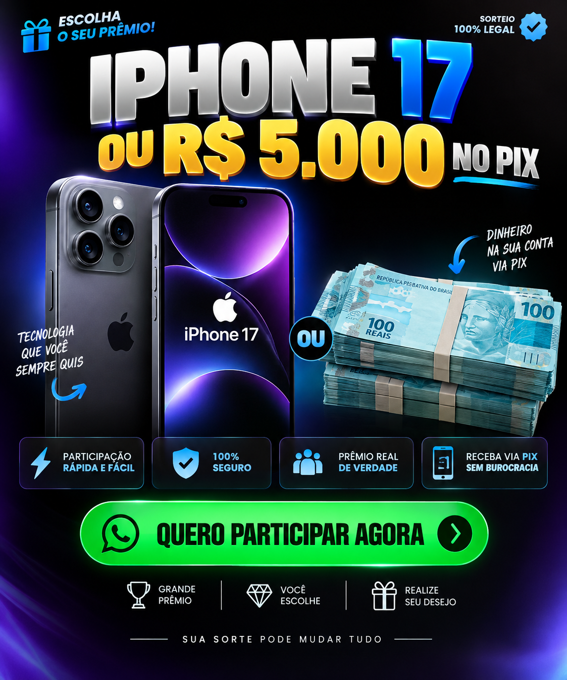 iPhone 17 ou R$ 5.000 no PIX